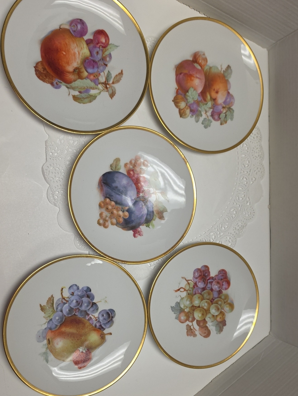 Gold-Rim Fruit Porcelain Salad/Dessert Plates - Set of 5 ( Schumann ARZBERG )